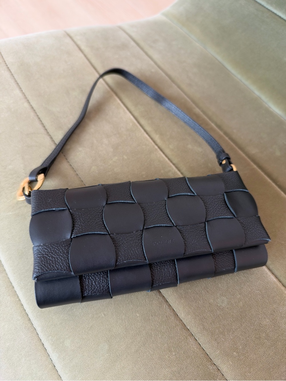 Woven Leather Shoulder Bag in Black